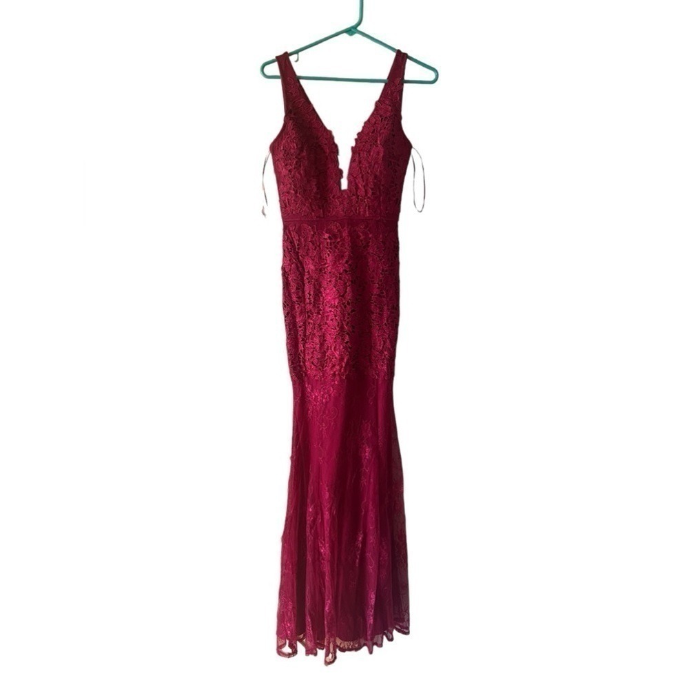 Maniju Dark Red Lace Floor Length Evening Gown Prom Formal‎ Size S
